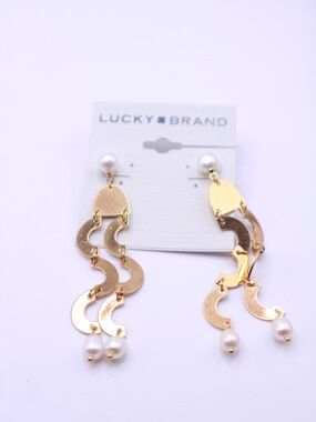 Lucky Brand Gold Drop Earrings with Pearl Accents